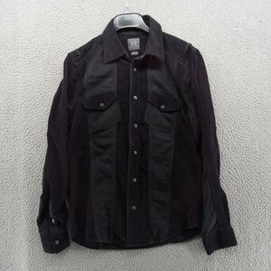 Armani Exchange Shirt Womens Small Black‎ Western Corduroy Pockets Snap Button*